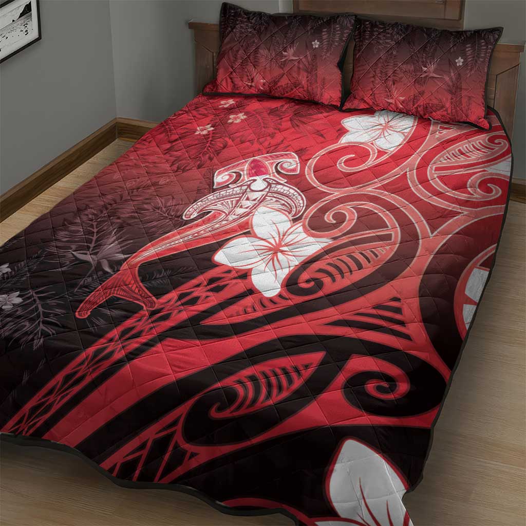 Polynesia Hammerhead Shark Quilt Bed Set Red Tribal Pattern With Plumeria LT05 - Polynesian Pride