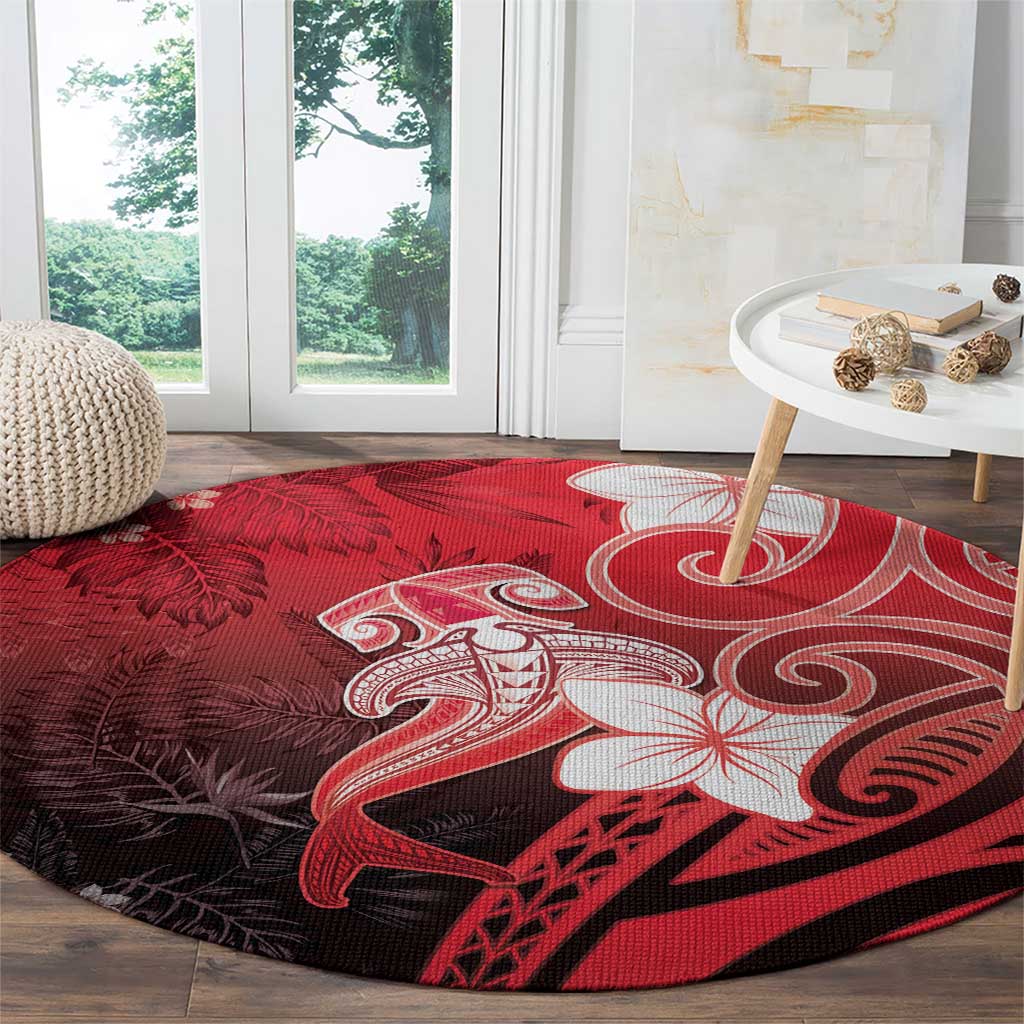 Polynesia Hammerhead Shark Round Carpet Red Tribal Pattern With Plumeria LT05 - Polynesian Pride