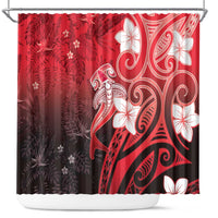 Polynesia Hammerhead Shark Shower Curtain Red Tribal Pattern With Plumeria LT05 Red - Polynesian Pride