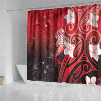 Polynesia Hammerhead Shark Shower Curtain Red Tribal Pattern With Plumeria LT05 - Polynesian Pride