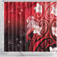 Polynesia Hammerhead Shark Shower Curtain Red Tribal Pattern With Plumeria LT05 - Polynesian Pride