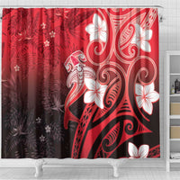 Polynesia Hammerhead Shark Shower Curtain Red Tribal Pattern With Plumeria LT05 - Polynesian Pride