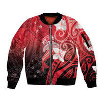 Polynesia Hammerhead Shark Sleeve Zip Bomber Jacket Red Tribal Pattern With Plumeria LT05 Unisex Red - Polynesian Pride