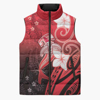 Polynesia Hammerhead Shark Sleeveless Puffer Jacket Red Tribal Pattern With Plumeria LT05 Unisex Red - Polynesian Pride