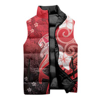 Polynesia Hammerhead Shark Sleeveless Puffer Jacket Red Tribal Pattern With Plumeria LT05 - Polynesian Pride