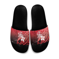 Polynesia Hammerhead Shark Slide Sandals Red Tribal Pattern With Plumeria LT05 Red - Polynesian Pride