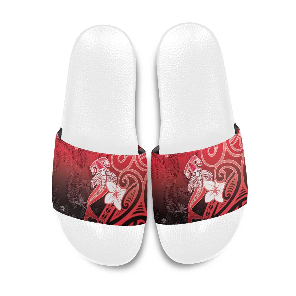 Polynesia Hammerhead Shark Slide Sandals Red Tribal Pattern With Plumeria LT05 Red - Polynesian Pride