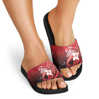 Polynesia Hammerhead Shark Slide Sandals Red Tribal Pattern With Plumeria LT05 - Polynesian Pride