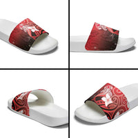 Polynesia Hammerhead Shark Slide Sandals Red Tribal Pattern With Plumeria LT05 - Polynesian Pride