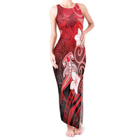 Polynesia Hammerhead Shark Tank Maxi Dress Red Tribal Pattern With Plumeria LT05 Women Red - Polynesian Pride