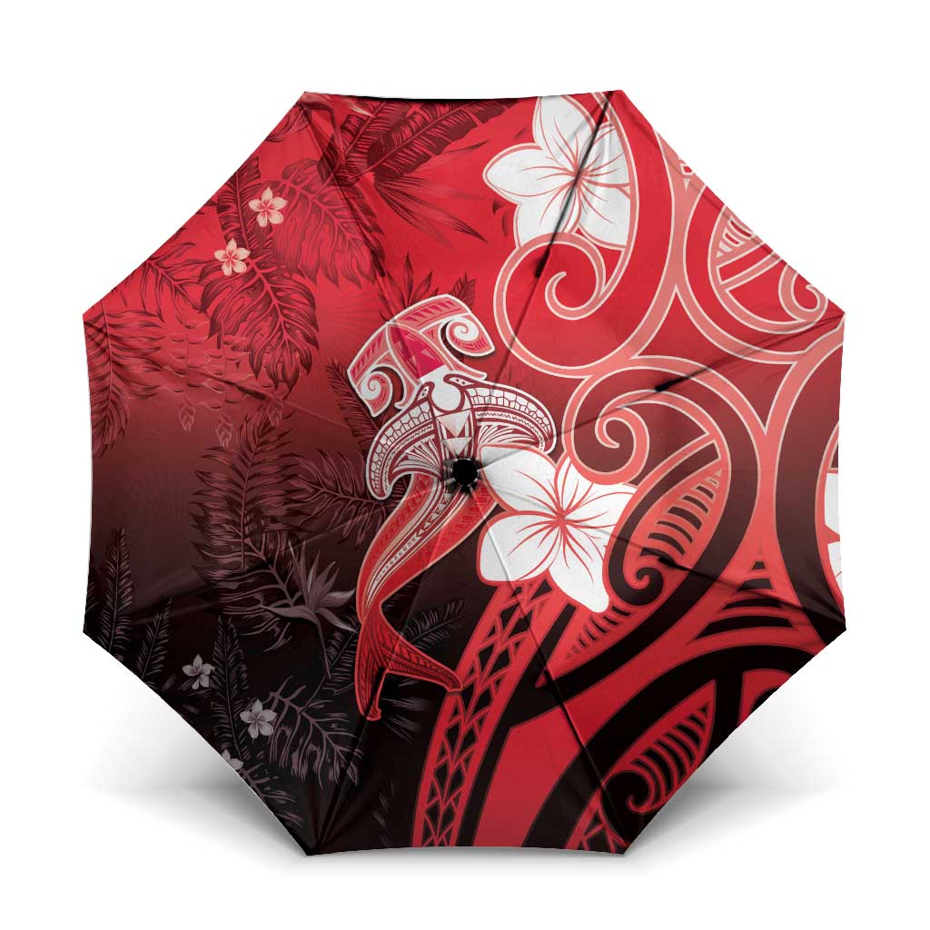 Polynesia Hammerhead Shark Umbrella Red Tribal Pattern With Plumeria LT05 One Size Folded 11.42 inch Opened Diameter 37.4 inch Red - Polynesian Pride
