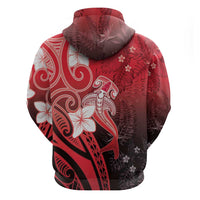 Polynesia Hammerhead Shark Zip Hoodie Red Tribal Pattern With Plumeria LT05 - Polynesian Pride