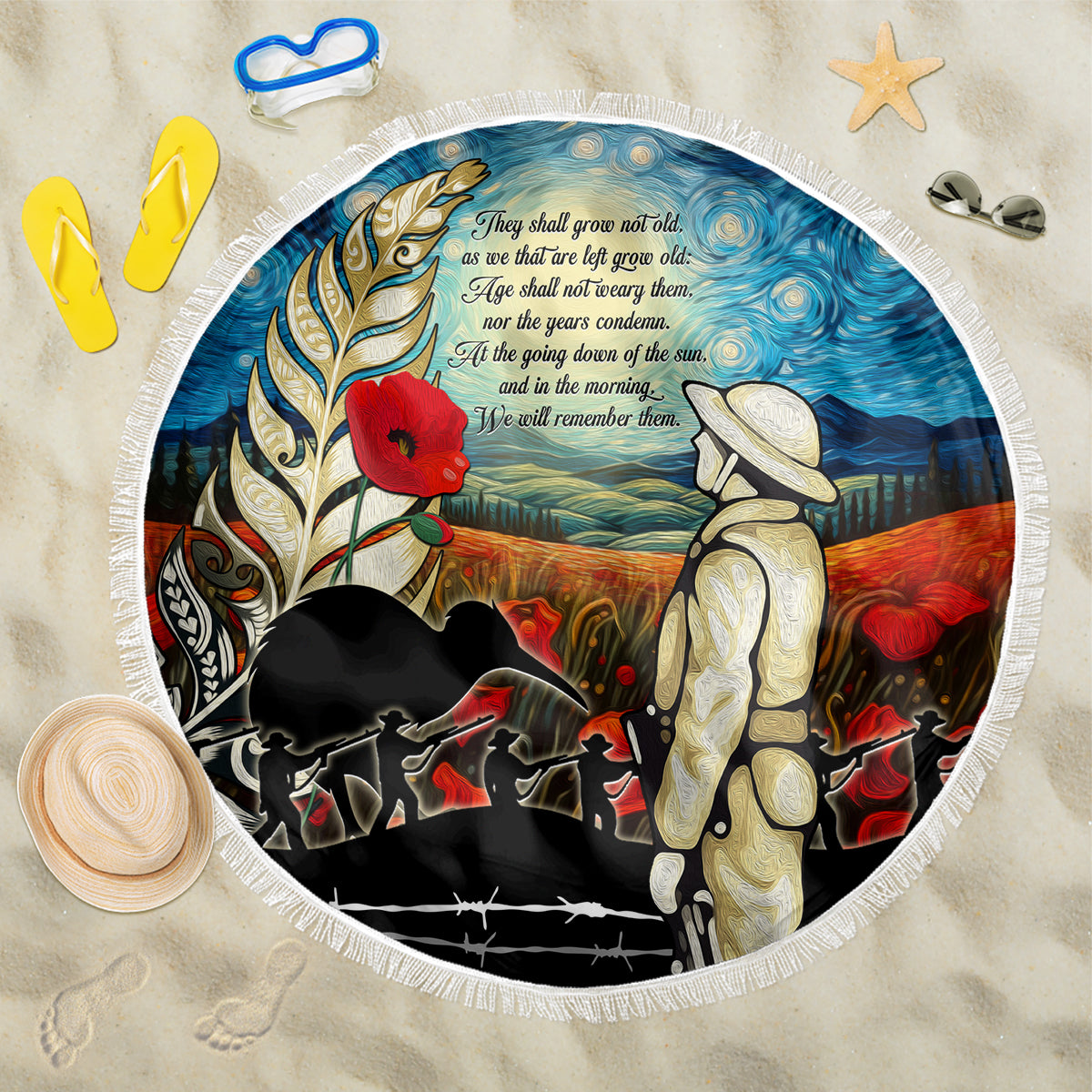 Kei Wareware Tatou New Zealand ANZAC Day Beach Blanket Starry Night Inspo Style LT05 One Size 150cm Blue - Polynesian Pride