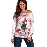 New Zealand Women's Day Off Shoulder Sweater Maori Wahine Polynesian Pattern LT05 Women White - Polynesian Pride