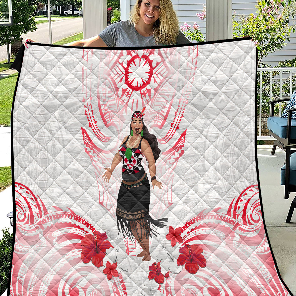New Zealand Women's Day Quilt Maori Wahine Polynesian Pattern LT05 White - Polynesian Pride