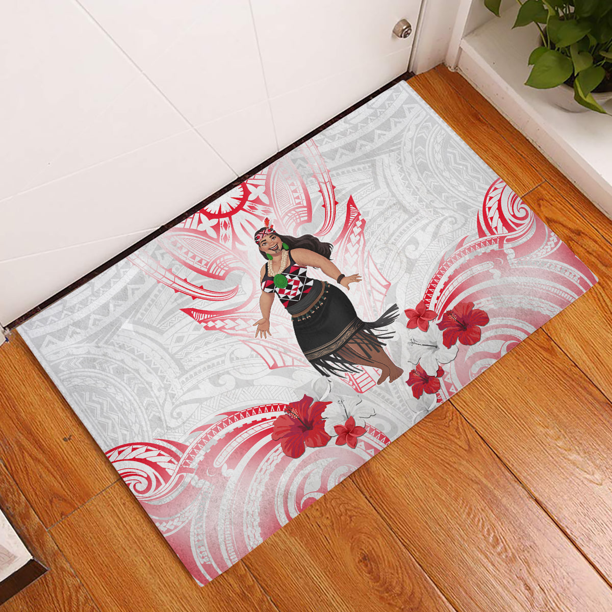 New Zealand Women's Day Rubber Doormat Maori Wahine Polynesian Pattern LT05 White - Polynesian Pride