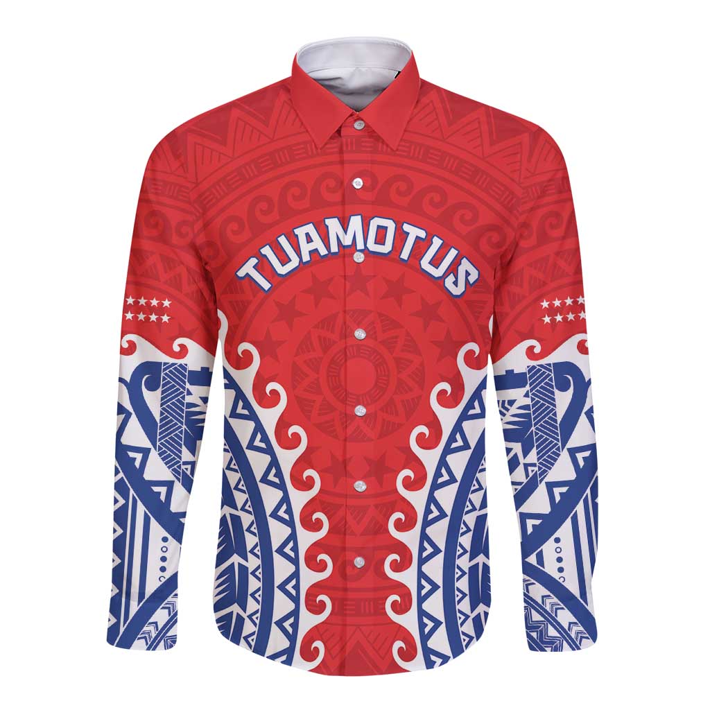 Custom Tuamotu Archipelago Long Sleeve Button Shirt Polynesian Tribal Tattoo LT05 Unisex Red - Polynesian Pride