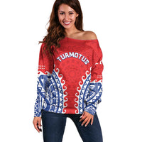 Custom Tuamotu Archipelago Off Shoulder Sweater Polynesian Tribal Tattoo LT05 Women Red - Polynesian Pride