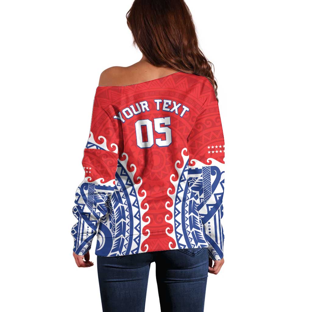 Custom Tuamotu Archipelago Off Shoulder Sweater Polynesian Tribal Tattoo LT05 - Polynesian Pride