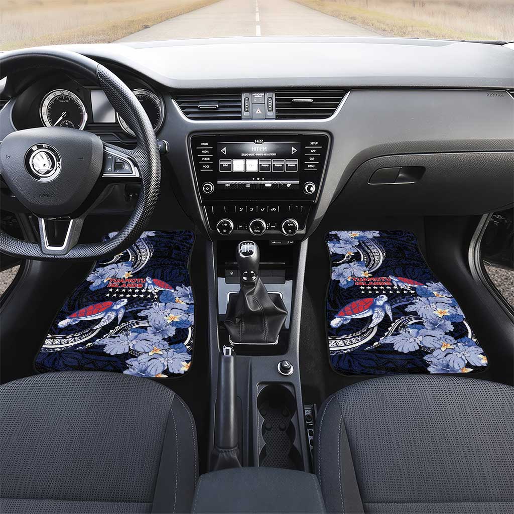 Tuamotu Islands Car Mats Polynesian Pattern With Turtle LT05 Set 2pcs - Front Black - Polynesian Pride
