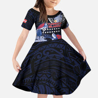 Tuamotu Islands Kid Short Sleeve Dress Polynesian Pattern With Turtle LT05 KID Black - Polynesian Pride