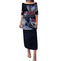 Tuamotu Islands Puletasi Polynesian Pattern With Turtle LT05 Long Dress Black - Polynesian Pride