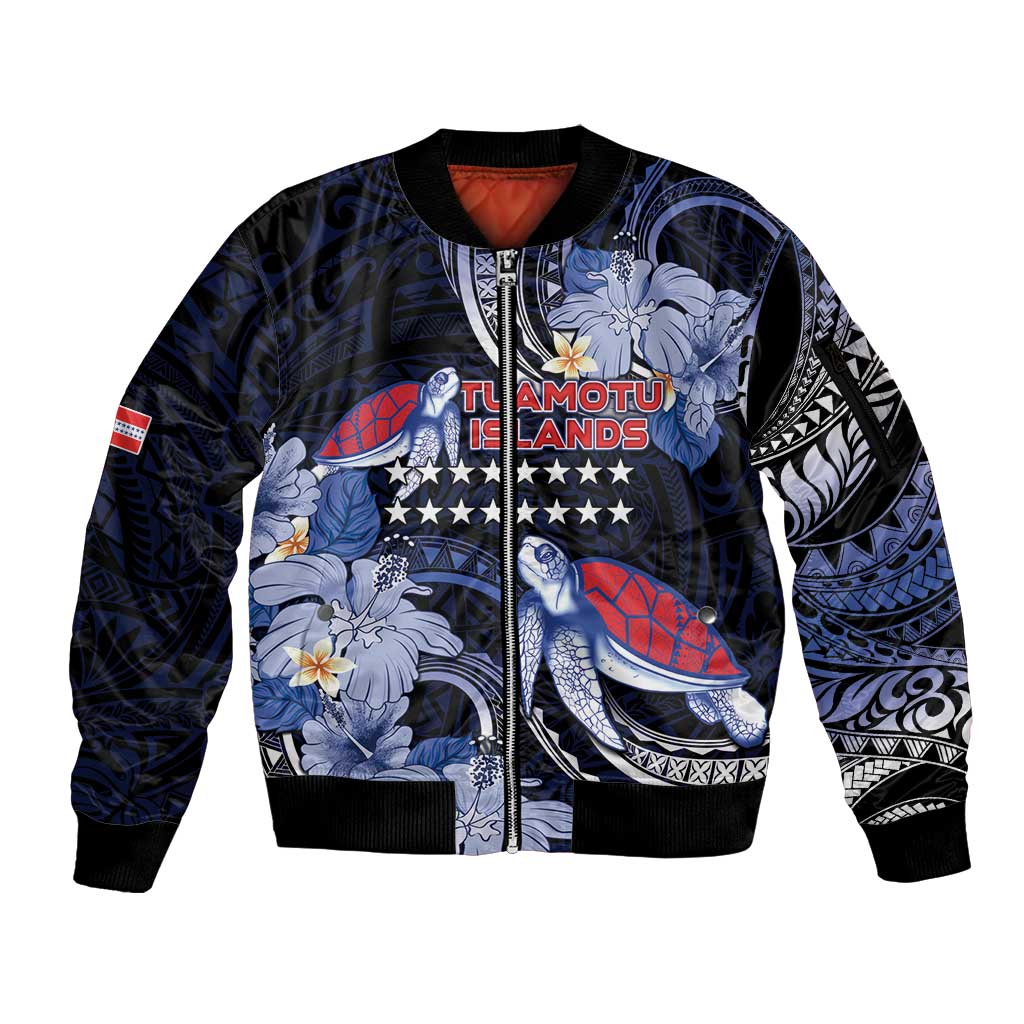 Tuamotu Islands Sleeve Zip Bomber Jacket Polynesian Pattern With Turtle LT05 Unisex Black - Polynesian Pride