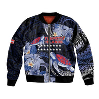 Tuamotu Islands Sleeve Zip Bomber Jacket Polynesian Pattern With Turtle LT05 Unisex Black - Polynesian Pride