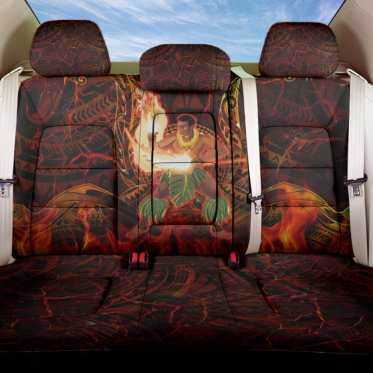 Samoa Siva Afi Festival Back Car Seat Cover Fire Knife Dancing LT05 One Size Green - Polynesian Pride