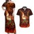 Samoa Siva Afi Festival Couples Matching Off Shoulder Maxi Dress and Hawaiian Shirt Fire Knife Dancing LT05 Green - Polynesian Pride