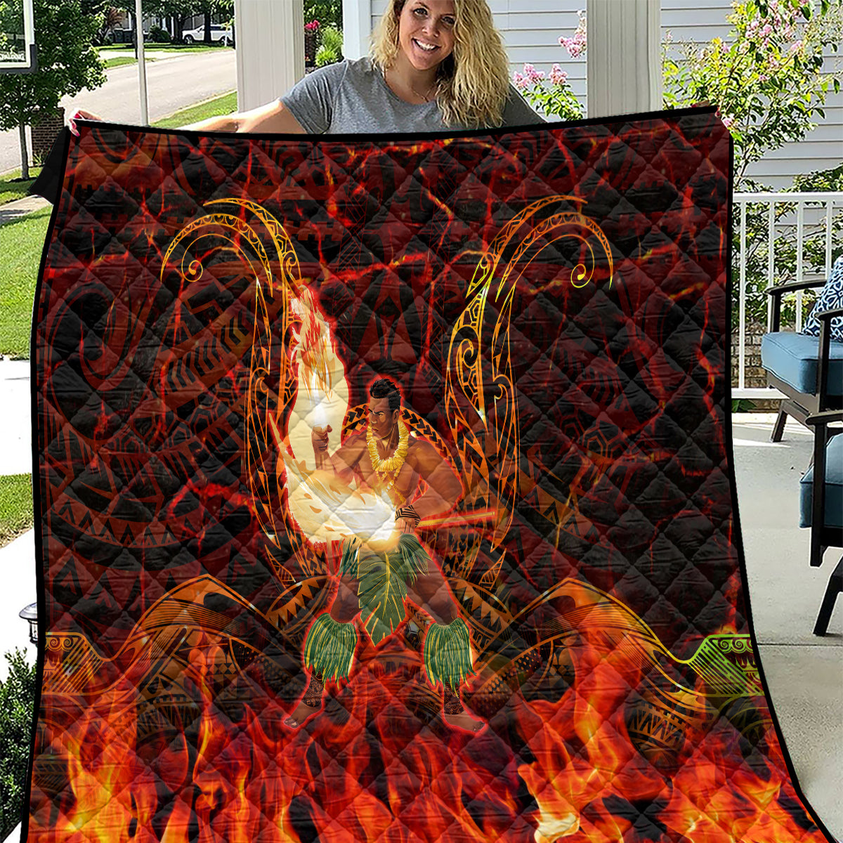 Samoa Siva Afi Festival Quilt Fire Knife Dancing LT05 Green - Polynesian Pride