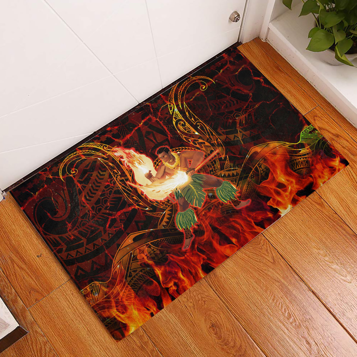 Samoa Siva Afi Festival Rubber Doormat Fire Knife Dancing LT05 Green - Polynesian Pride