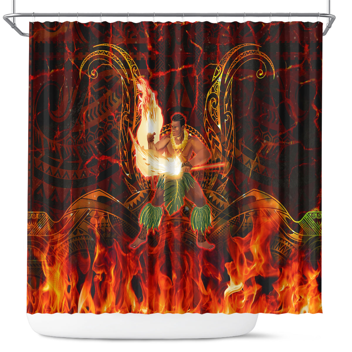 Samoa Siva Afi Festival Shower Curtain Fire Knife Dancing LT05 Green - Polynesian Pride