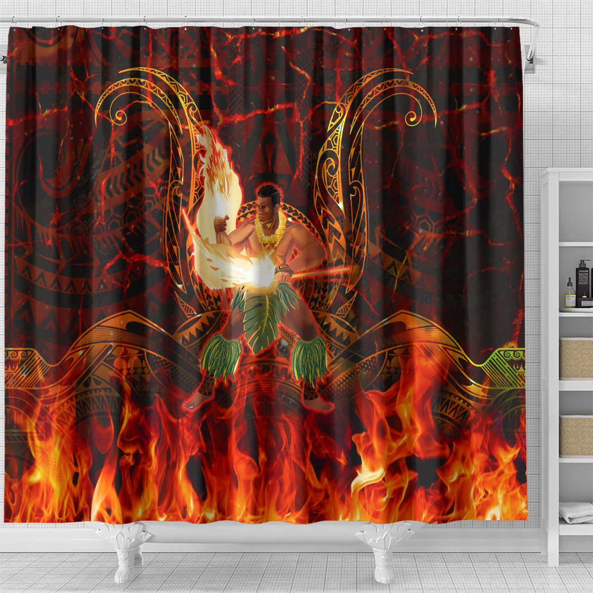 Samoa Siva Afi Festival Shower Curtain Fire Knife Dancing LT05 - Polynesian Pride