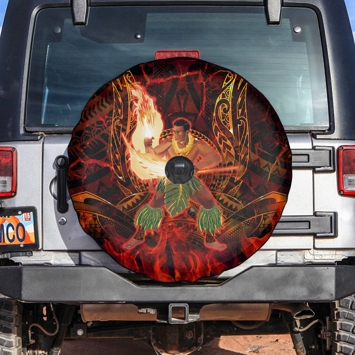 Samoa Siva Afi Festival Spare Tire Cover Fire Knife Dancing LT05 Green - Polynesian Pride