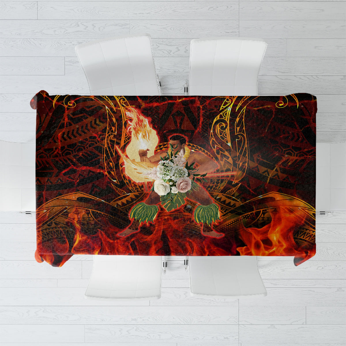 Samoa Siva Afi Festival Tablecloth Fire Knife Dancing LT05 Green - Polynesian Pride