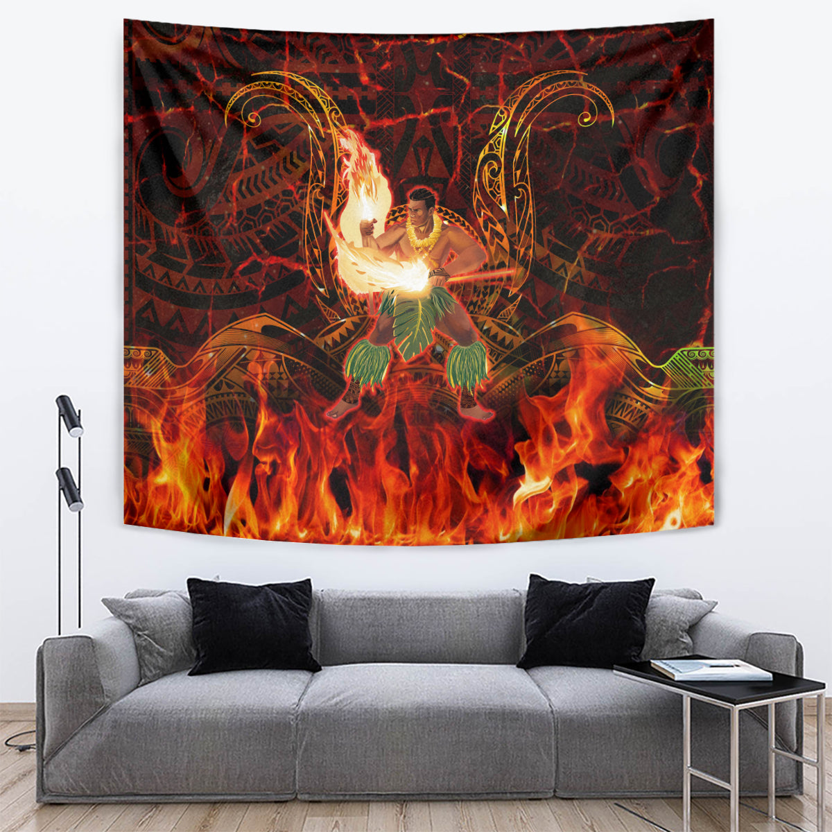 Samoa Siva Afi Festival Tapestry Fire Knife Dancing LT05 Green - Polynesian Pride