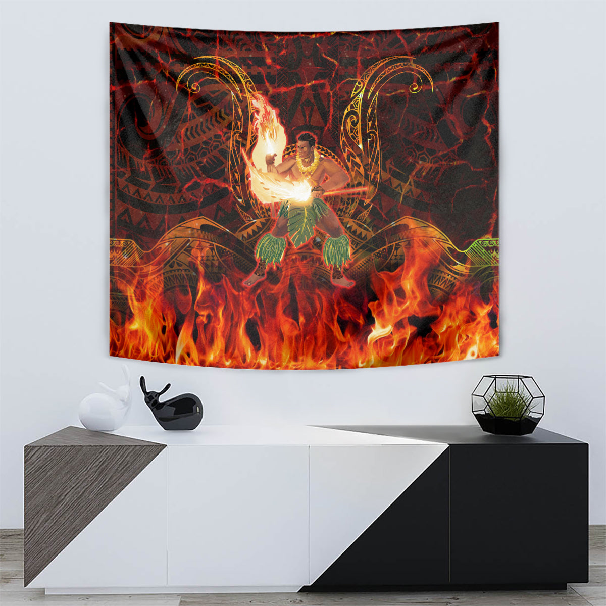 Samoa Siva Afi Festival Tapestry Fire Knife Dancing LT05 - Polynesian Pride