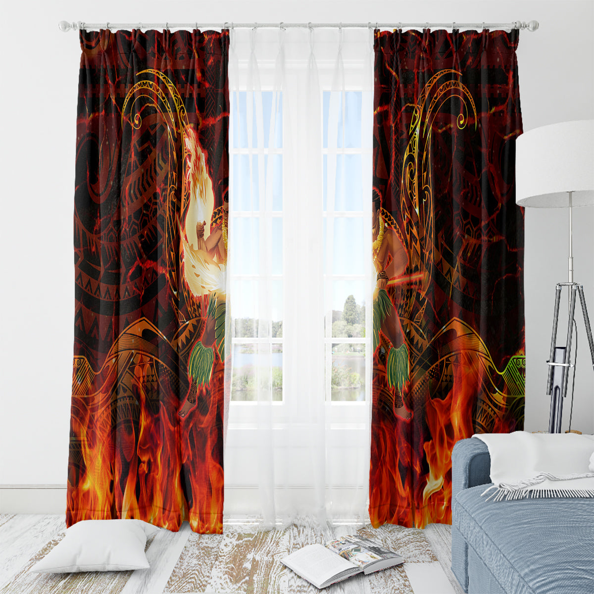 Samoa Siva Afi Festival Window Curtain Fire Knife Dancing LT05 - Polynesian Pride