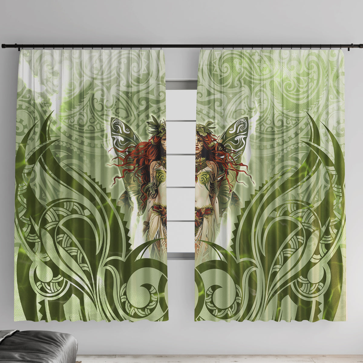 New Zealand Maori Fairy Patupaiarehe Window Curtain Polynesian Style LT05 With Hooks Red - Polynesian Pride