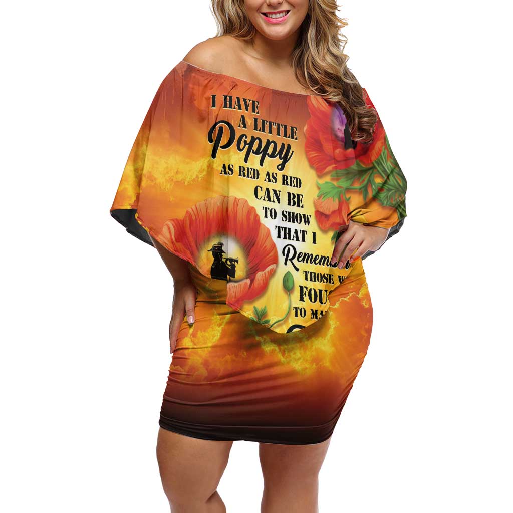 ANZAC Day Red Poppy Off Shoulder Short Dress Honoring The ANZAC Spirit