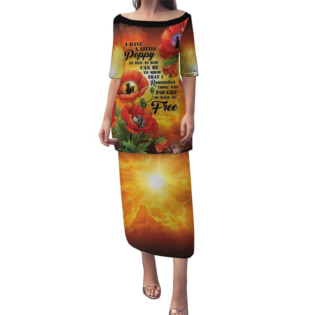 ANZAC Day Red Poppy Puletasi Honoring The ANZAC Spirit LT05 Long Dress Orange - Polynesian Pride