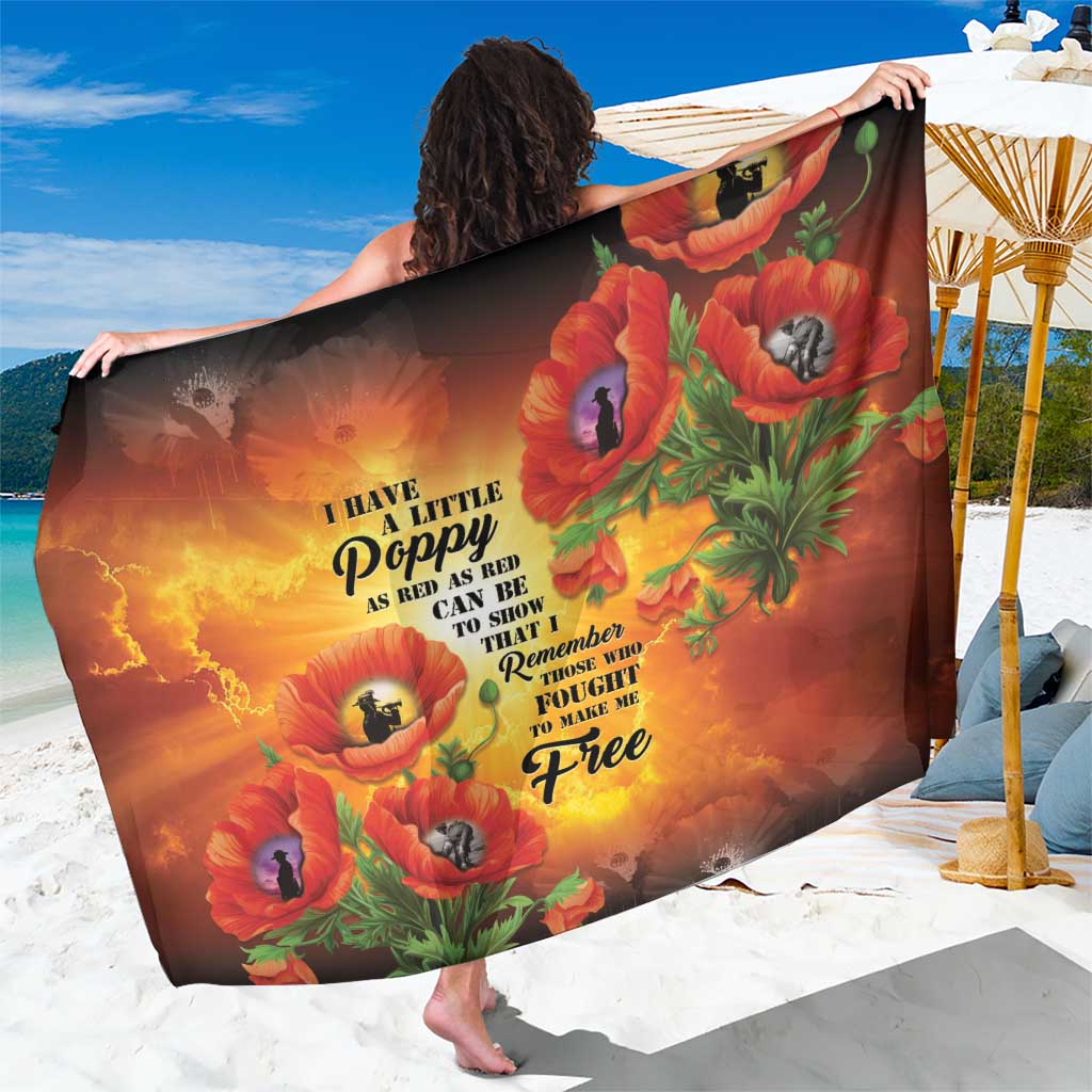 ANZAC Day Red Poppy Sarong Honoring The ANZAC Spirit LT05 One Size 44 x 66 inches Orange - Polynesian Pride