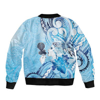 Aotearoa Maori Wahine Bomber Jacket Fantail Bird Blue Gold Marble LT05 - Polynesian Pride