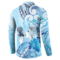 Aotearoa Maori Wahine Button Sweatshirt Fantail Bird Blue Gold Marble LT05 - Polynesian Pride