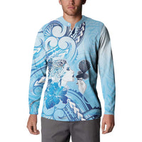 Aotearoa Maori Wahine Button Sweatshirt Fantail Bird Blue Gold Marble LT05 - Polynesian Pride