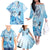 Aotearoa Maori Wahine Family Matching Off The Shoulder Long Sleeve Dress and Hawaiian Shirt Fantail Bird Blue Gold Marble