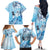 Aotearoa Maori Wahine Family Matching Off The Shoulder Long Sleeve Dress and Hawaiian Shirt Fantail Bird Blue Gold Marble