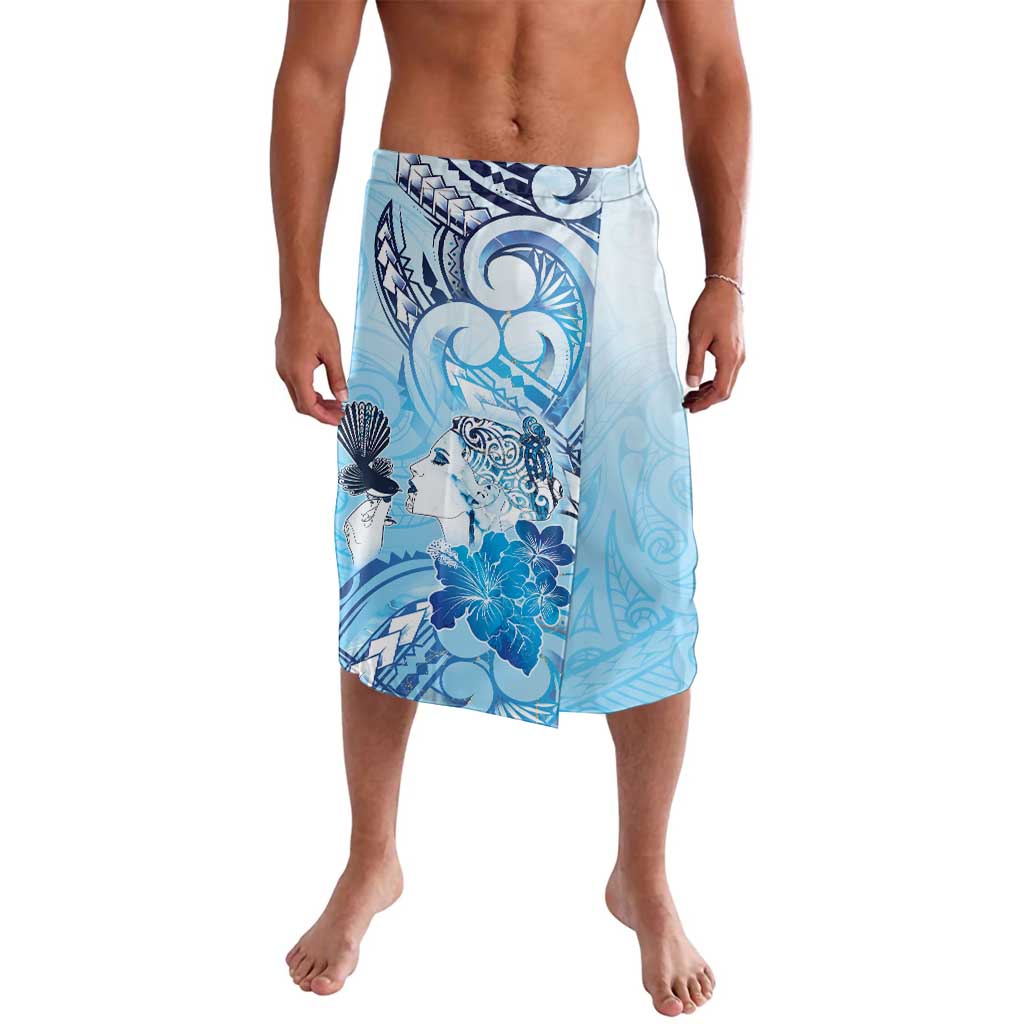 Aotearoa Maori Wahine Lavalava Fantail Bird Blue Gold Marble LT05 Blue - Polynesian Pride
