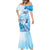 Aotearoa Maori Wahine Mermaid Dress Fantail Bird Blue Gold Marble